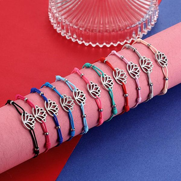 

charm bracelets yizizai handmade weave lotus thread bracelet ethnic style ball leaves yoga elastic rope adjusteable jewelry gift, Golden;silver