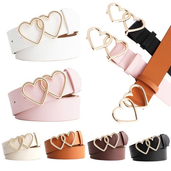 

belts belt women love double ring buckle fashionable versatile decoration jeans casual pants fashion all-match leather girdle, Black;brown