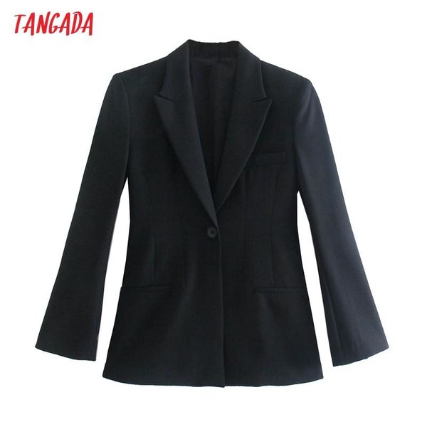 

women's suits & blazers tangada women black blazer coat vintage notched collar pocket 2021 fashion female casual chic qd107, White;black