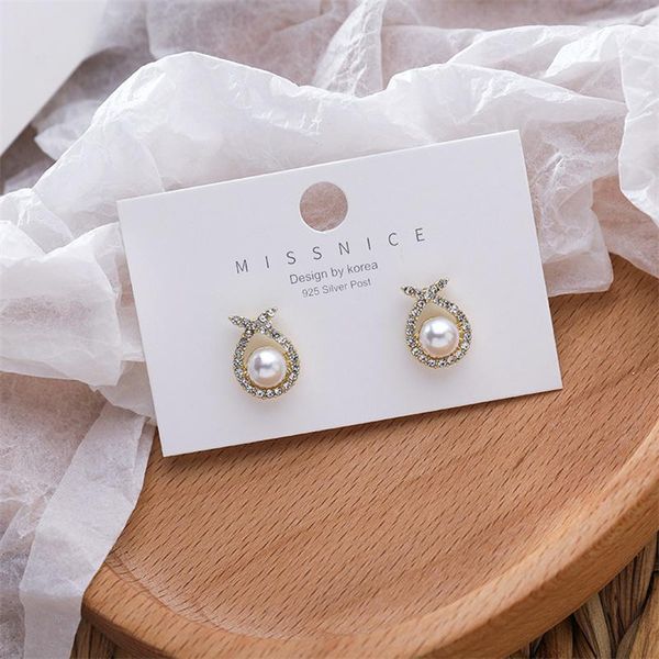 

stud korean style simple geometric cross rhinestone imitation pearl girl earrings for women fashion jewelry accessories, Golden;silver