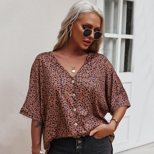 

shirt for ladies fashion loose women summer half sleeve botton up printed multiple colors causal vintage v neck lady women's t-shirt, White