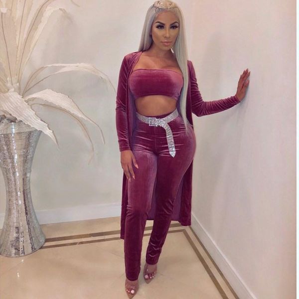 

women's two piece pants women strapless velvet 3 sets club long sleeve cardigan crop bodycon outfits, White