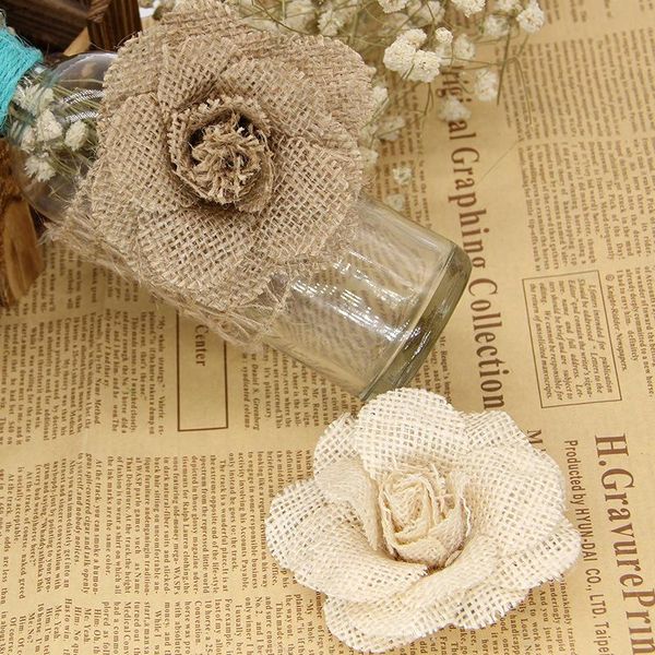 

decorative flowers & wreaths 2/5pcs 9cm burlap rose natural handmade jute hessian flower for wedding decor diy hat headdress wreath craft ac