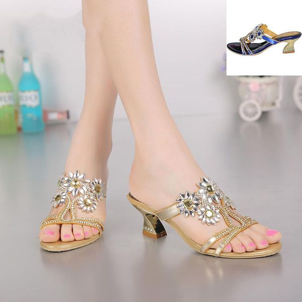 

slippers rhinestone sandals women shoes 2021 summer diamond leather high-heeled pumps large size 44, Black