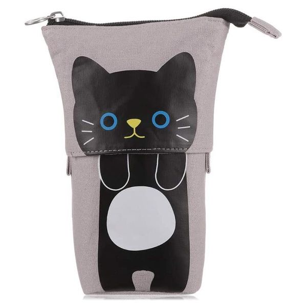 

pencil bags transformer stand store holder cartoon cute cat case organizer pen box black