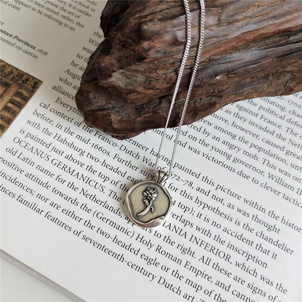 

minimalist round coin rose flower pendant necklace 925 sterling silver jewelry vintage choker for women gift necklaces