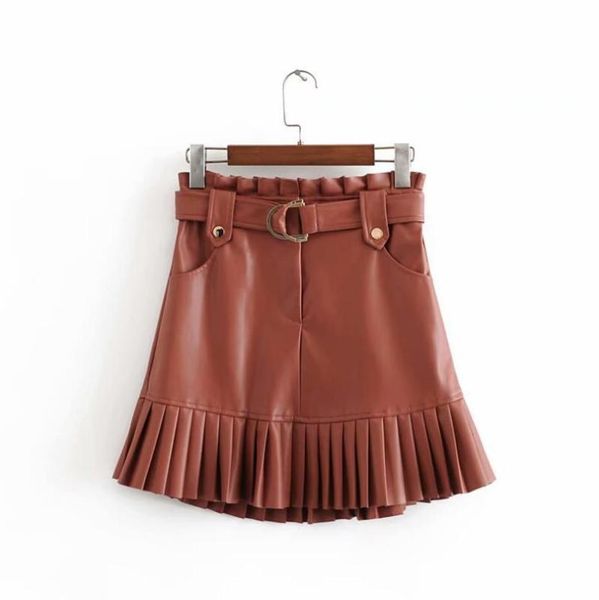 

skirts women black pu leather skirt 2021 fashion streetwear ruffles pleated mini a-line party club short p1588