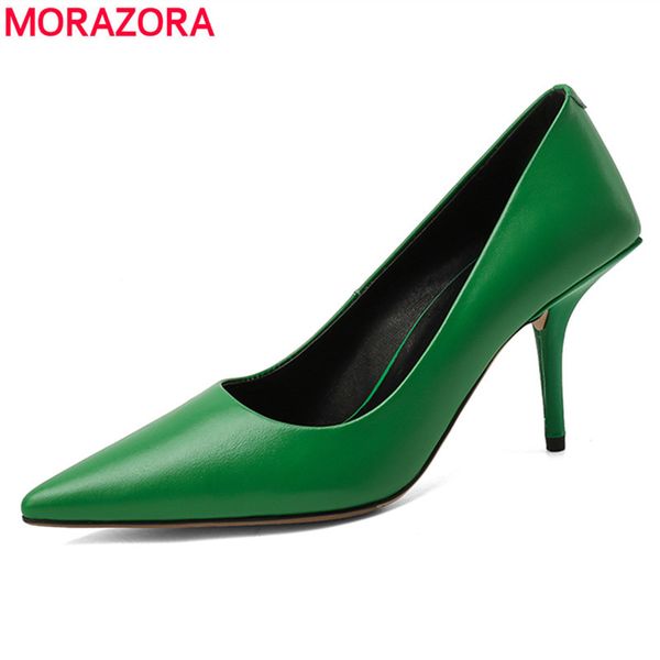 

morazora fashion genuine leather pumps women shoes stiletto high heels office dress shoes ladies shoes footwear 210506, Black