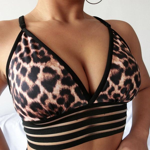 

gym clothing 2021 women leopard print bralette deep v neck halter printed sport bra summer backless yoga fitness crop top, White;black