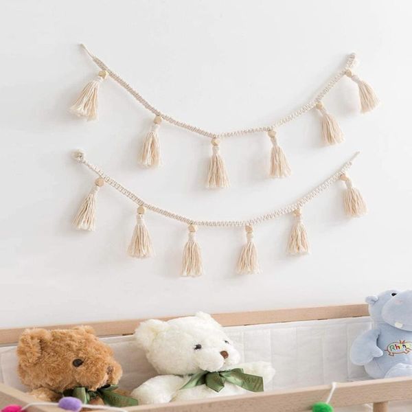 

decorative objects & figurines handmade woven tassel garland decor for rattan basket bohemia macrame wooden beads wall hangings ornament hom