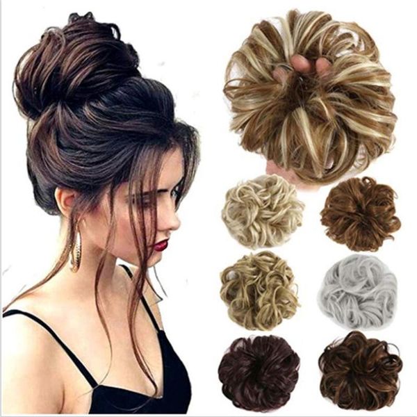 

hair accessories fake scrunchie fluffy extension with elastic rubber band synthetic ponytail bun for girls, Slivery;white