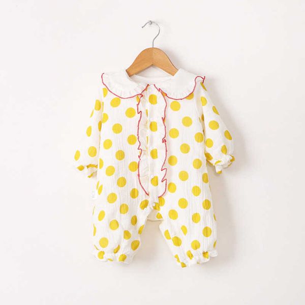 

autumn 6m 9m 12m 18m born infant long sleeve jumpsuit polka dots princess playsuit outfits romper for baby boys girls 210701, Blue