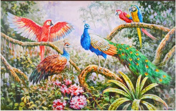 

wallpapers po wallpaper 3d custom mural hand painted oil painting forest peacock parrot home decor room for walls in rolls