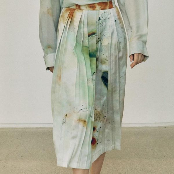 

skirts women high waist midi skirt oil painting style printed pleated, Black