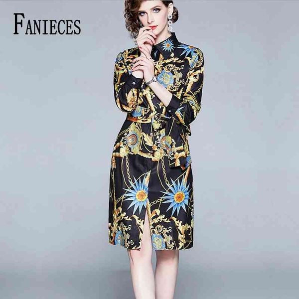 

est high-quality runway print shirt dresses women elegant office vestidso fashion office ladies party flower mini dress robe 210520, Black;gray