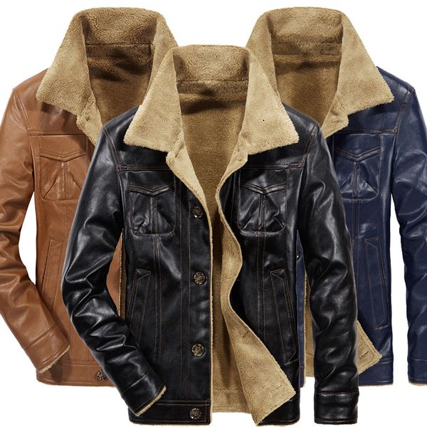 

Fashion Leather Fur Integrated Locomotive Pu Jacket for Men in Winter, Black