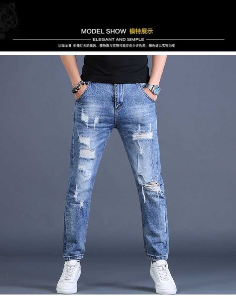 

men's jeans sw03149 fashion 2021 runway european design party style clothing, Blue