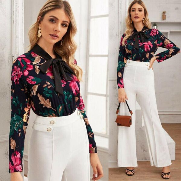 

women's jumpsuits & rompers elegant women vintage floral long sleeve bandage bodysuit leotard blouse jumpsuit romper shirt top, Black;white
