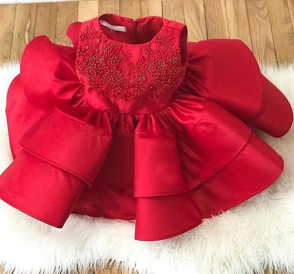 

red satin baby girls dresses beads lace o neck infant princess first birthday dress kids party clothes 3m-14years girl's, Red;yellow