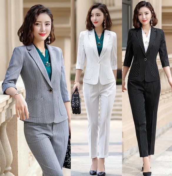 

female grey blazer women business suits pant and jacket sets ladies work wear clothes office uniform styles women's two piece pants, White