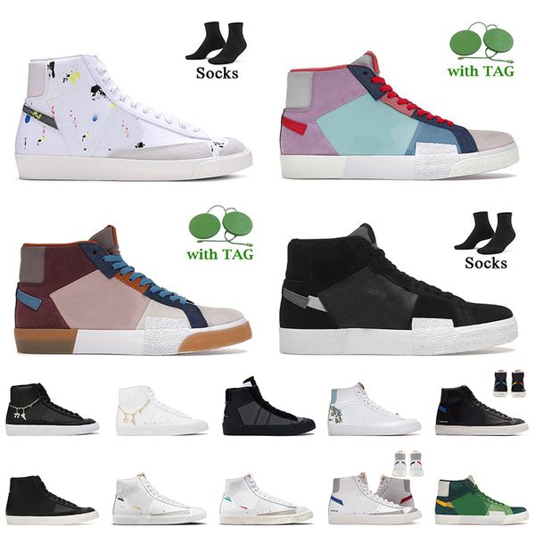 

designer shoes blazer mid 77 vintage womens mens with socks trainers paint splatter mosaic brown black grey white pendants racer blue grim r