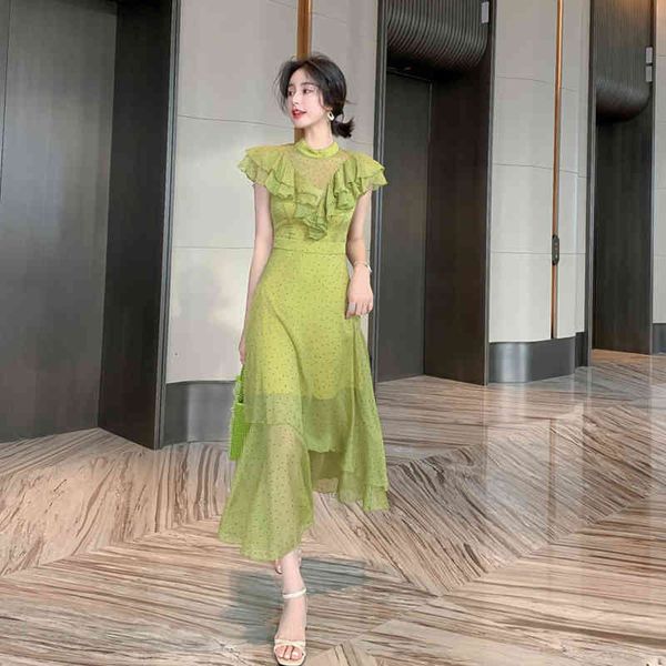 

elegant female fashion summer dot chiffon formal arrival party quality beach long to-line dress, Black;gray