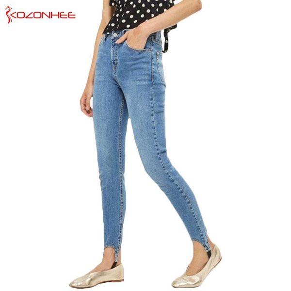 

women's jeans stretching skinny stirrup women elastic push up pencil #k096, Blue
