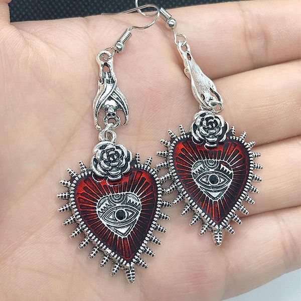 

hoop & huggie fashion earrings blood red color heart occult goth pendant vintage metal boho dangle 2021 trendy jewelry, Golden;silver