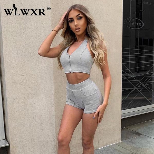 

women's tracksuits wlwxr summer streetwear solid 2 two piece sets women tracksuit matching female halter backless crop bike shorts, Gray