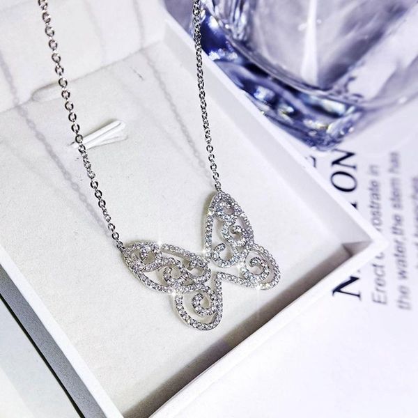 

zirconia butterfly necklace charm bling cz jewelry pendant bijoux for women girl chains, Silver