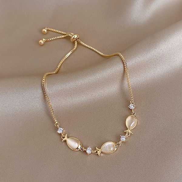 

korea design fashion jewelry creative fish opal zircon female stretch adjustable bracelet for women prom party charm bracelets, Golden;silver