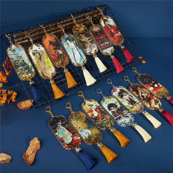 

keychains classic dao zu shi anime acrylic keychain charm pendant with tassel keyring collection cosplay ancient ornaments, Silver