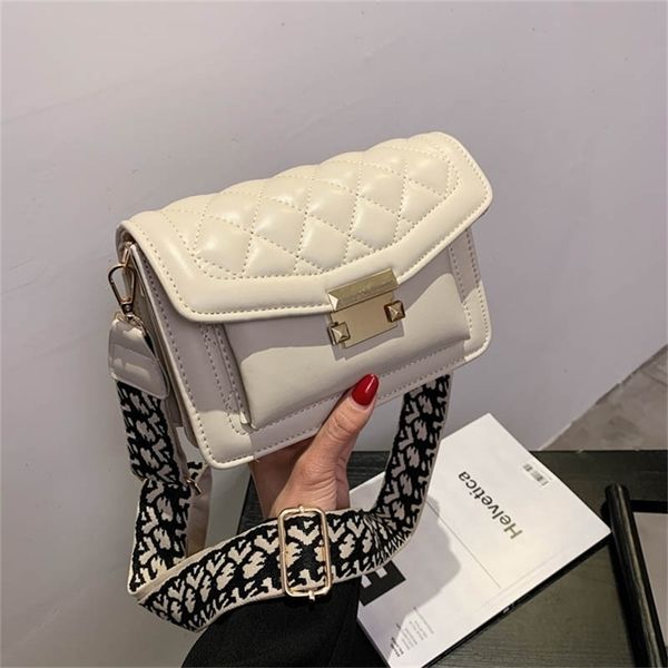 

70% off deals online small women's new trend lingge embroidered thread solid color small square bag wide shoulder belt single shoulder