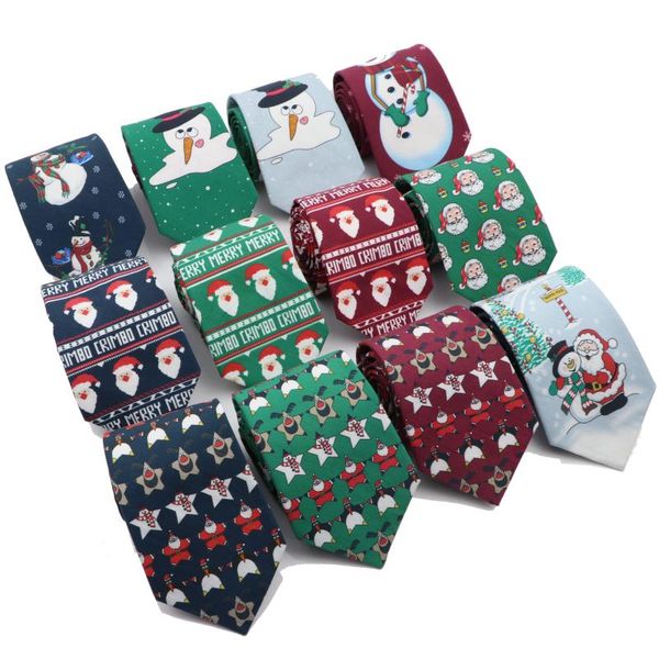 

bow ties sell christmas tie men's fashion cotton snowman santa claus print 7cm polyester necktie for man professional pattern cravat, Black;gray