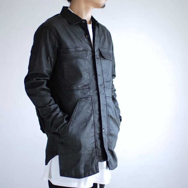 

fashion outlet dark black coated multi pocket tooling jacket men's ro style high street heavy industry wax coat 969x xl2o
