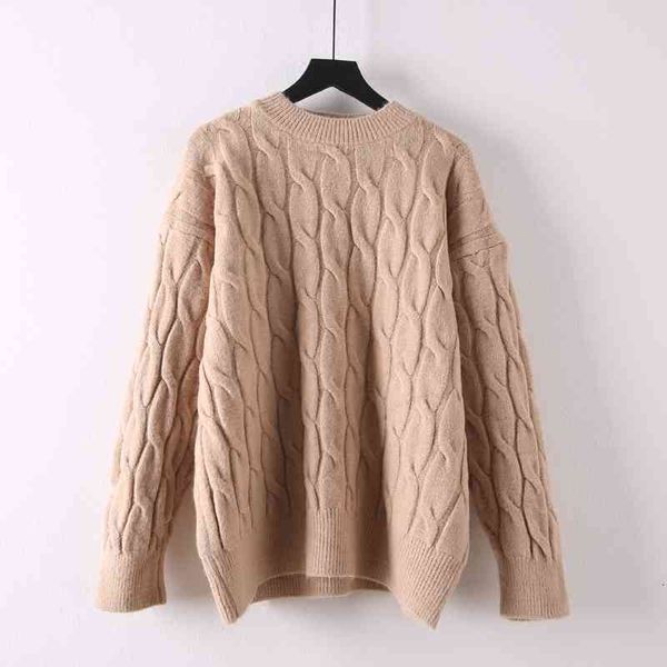 

knits knitted 2021 autumn winter pullover women thick plus size o-neck solid loose sweater pull femme hiver, White