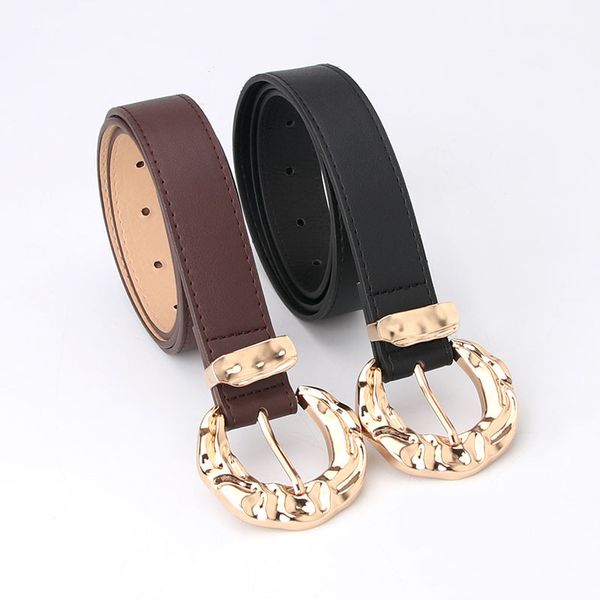 

new round gold gp pu riem women fashion shiny pin gp belt women's drs jeans brand dign tail band 2021qsmc, Black;brown
