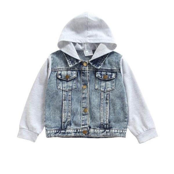 

jackets 27y children autumn hooded jacket splicing long sleeve casual coat singlebreasted loose denim for baby girls boys outfits, Blue;gray