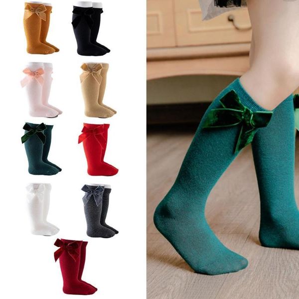 

socks baby girls autumn toddler big bow knee high long soft cute kids christmas sock cotton socken for 0-5 years, Pink;yellow