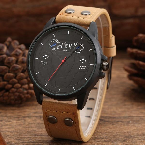 

wristwatches creative direction dial decor mens watches pu leather quartz watch men casual men's wrist timepiece relogio masculino, Slivery;brown
