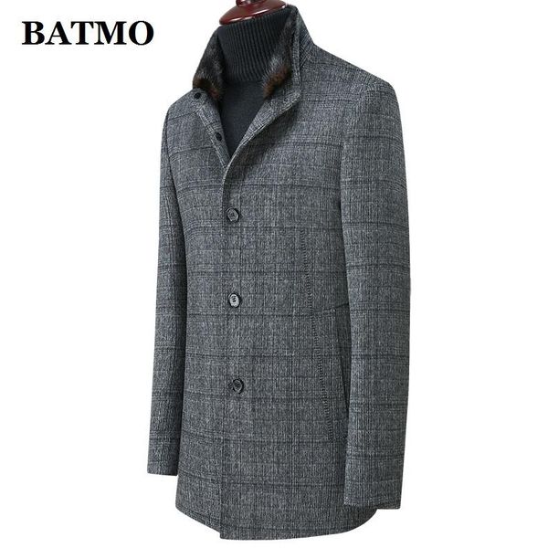 

men's trench coats batmo 2021 arrival autumn&winter wool plaid coat men,mens overcoat ,plus-size -4xl a831, Tan;black