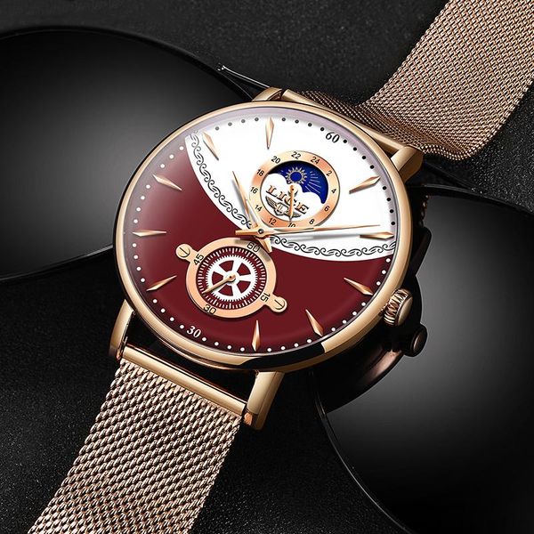 

relogio masculino lige mens watches fashion business quartz watch men simple r phase waterproof clock wristwatches, Slivery;brown