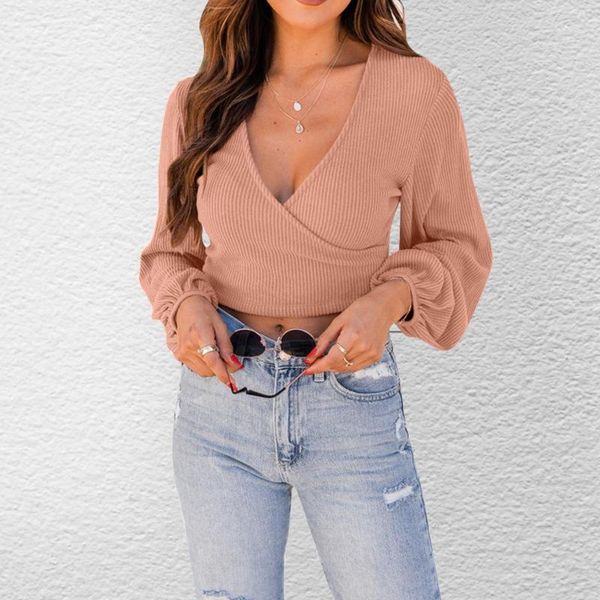 

women's t-shirt t shirt for women fashion korean hang striped short navel v-neck lantern sleeve roupas femininas clothes, White