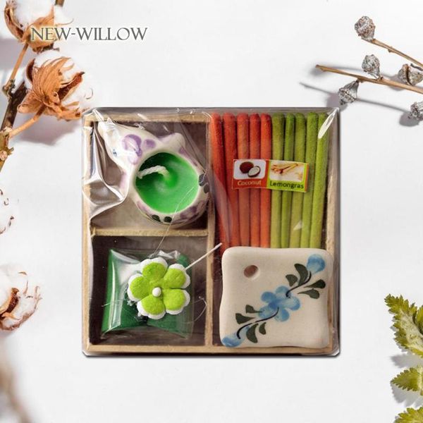 

6pcs/set thai gift box plant floral fragrance set essential oil candles stick incense combination indoor aroma