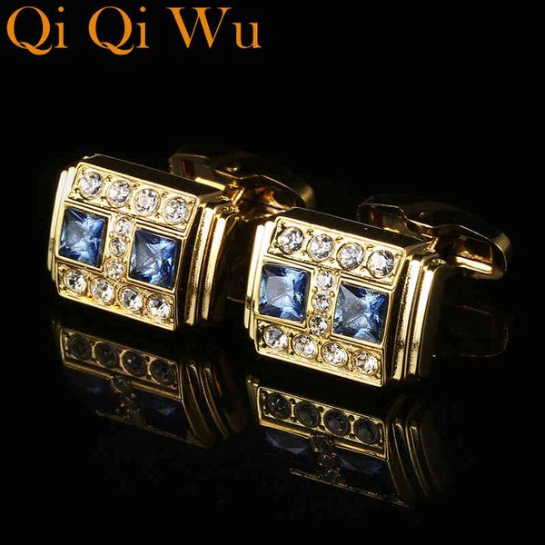 

jewelry french shirt cufflinks for men designer brand blue crystal cuff link button luxury wedding, Silver
