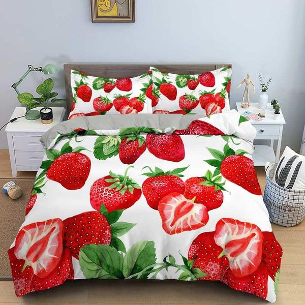 

bedding sets 3d nordic style strawberry patterns quilt covers set 2/3pcs comforter cover duvet cover+ pillowcase