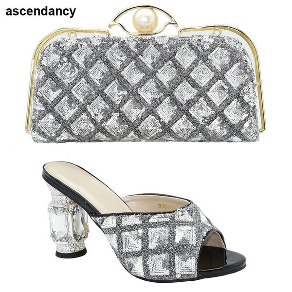 

latest design african wedding shoes and bag set sets 2021 nigerian women party pumps high heels slip-on dress, Black