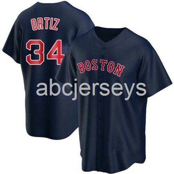 

stitched custom david ortiz #34 navy baseball jersey xs-6xl, Black