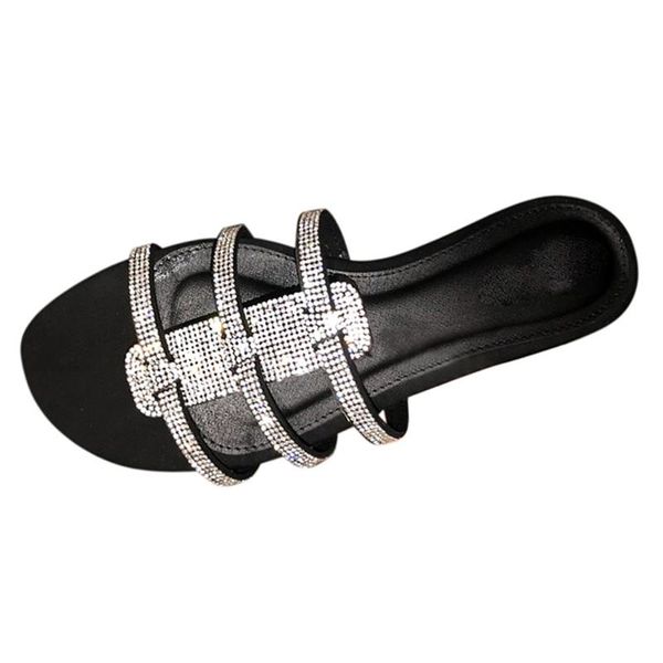 

slippers womail sequined shoes 2021 summer women flat crystal personality roman beach womans, Black