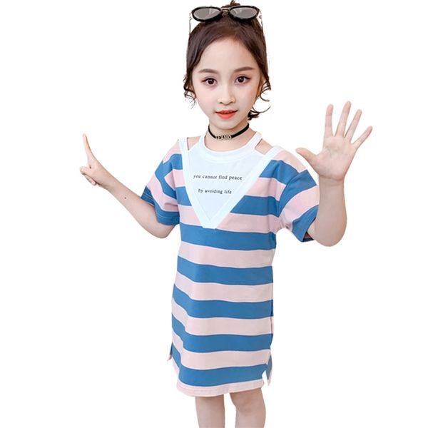 

kids dresses for girls striped patchwork letter children's summer costumes 210527, Red;yellow